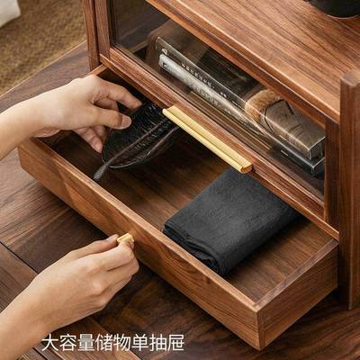 胡桃木置物架桌面小型防尘博古架实木简约摆件茶壶茶具台式收Tω