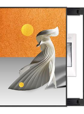 电表箱装饰画竖款羽毛橙色简现代简约遮挡开关盒强电源配电箱挂画