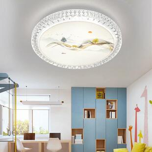 圆形吸顶灯LED卧室灯水晶客厅灯书房灯阳台灯5D山水画灯饰厂