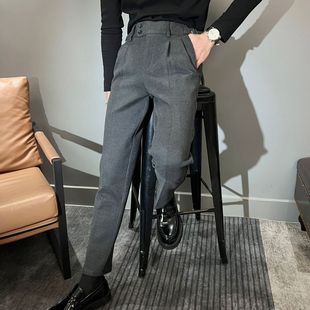 冬季裤子男加绒加厚商务休闲百搭高级感保暖修身显高显瘦毛呢裤男