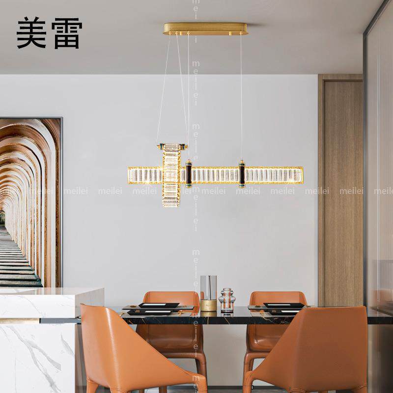 餐厅水晶灯现代轻奢简约饭厅吧台餐桌吊灯长条创意2022新款LED灯