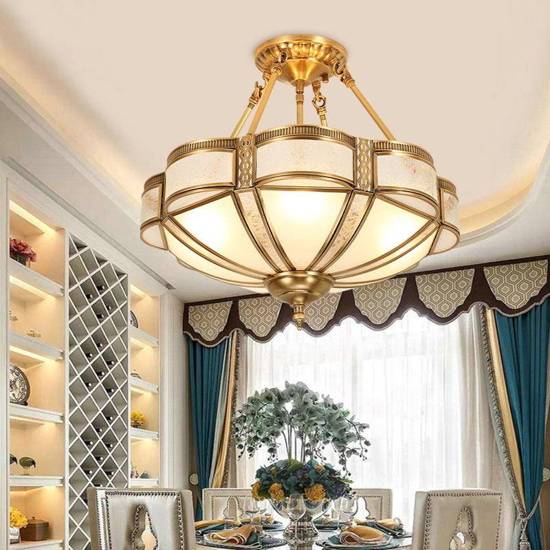 美式全铜卧室吸顶灯欧式复古餐厅书房轻奢大气主卧圆形LED吸顶灯