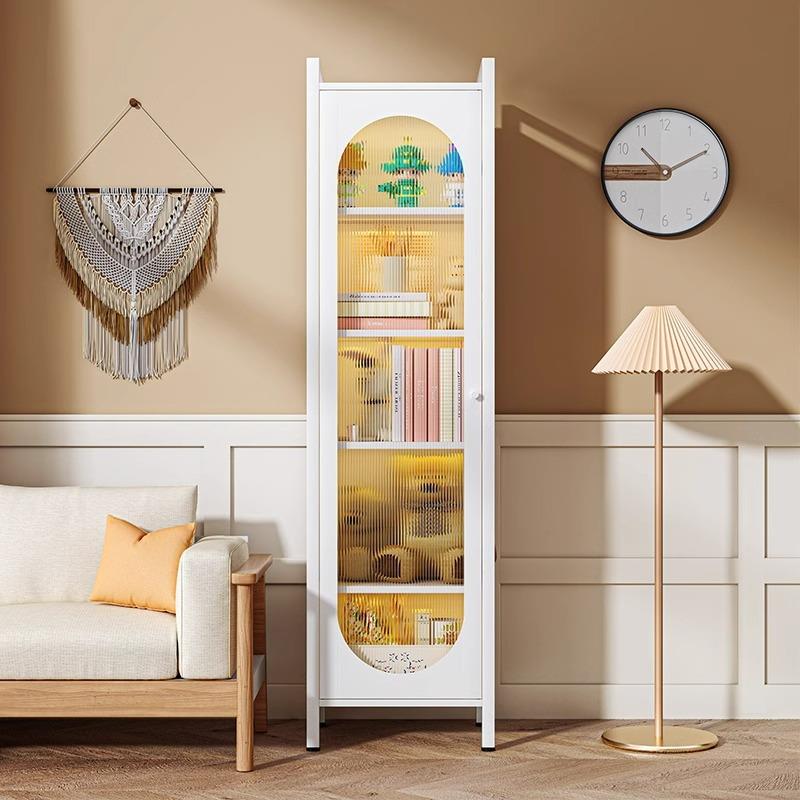 家用钢制书柜带门夹缝落地多层防尘铁艺书架置物架儿童收纳储物柜