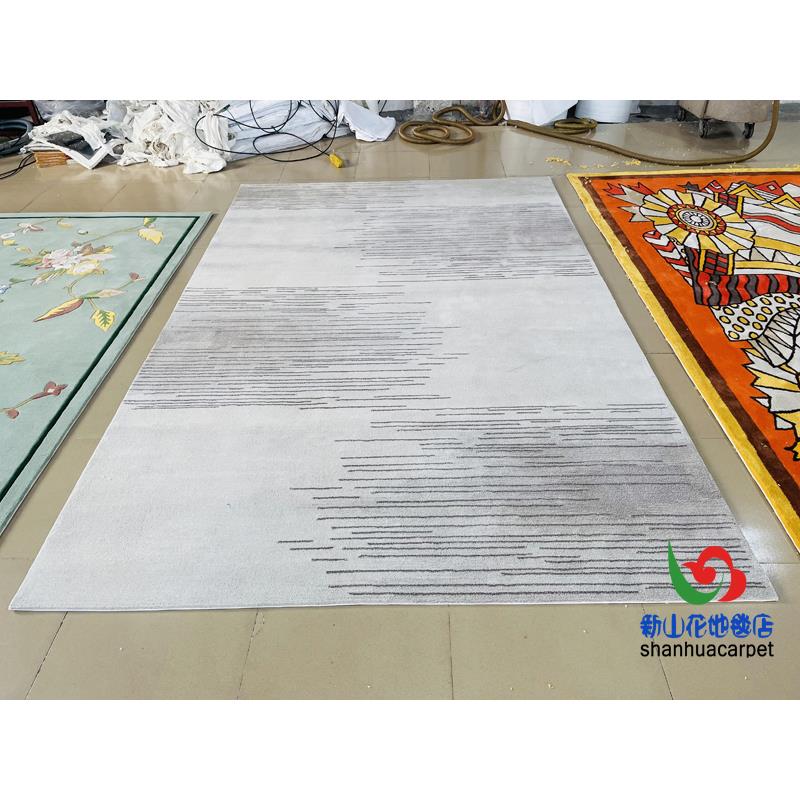 现代简约长方形灰色格子中式客厅茶几沙发地毯书房卧室大厅接待室