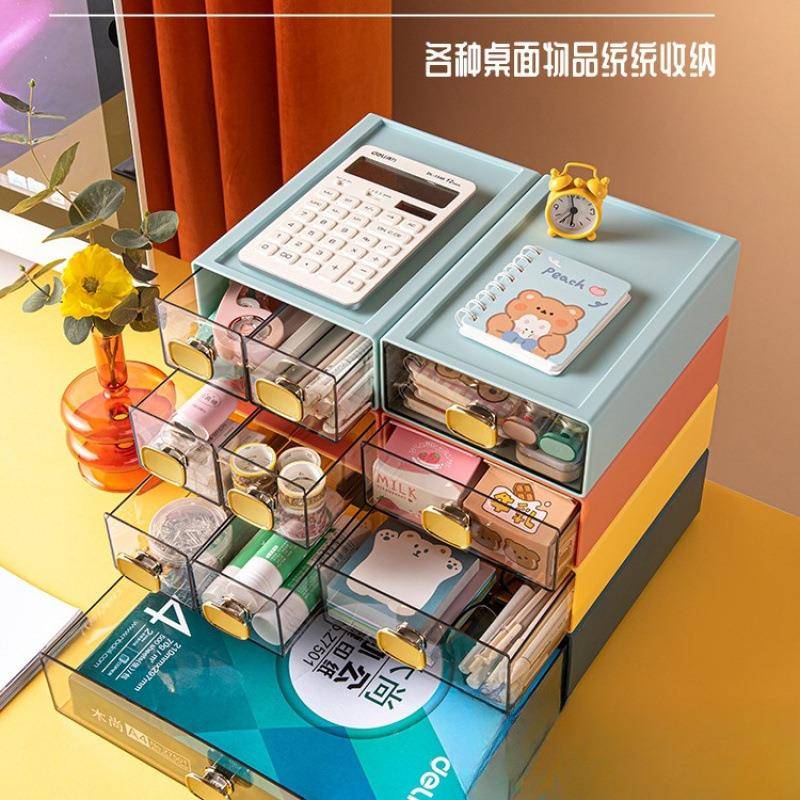 桌面收纳盒抽屉式办公室书桌宿舍整理学生小文具盒子大置物架