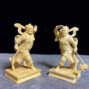 黄杨木雕摆件人物千里眼顺风耳神像门神妈祖左右护法文玩手把件