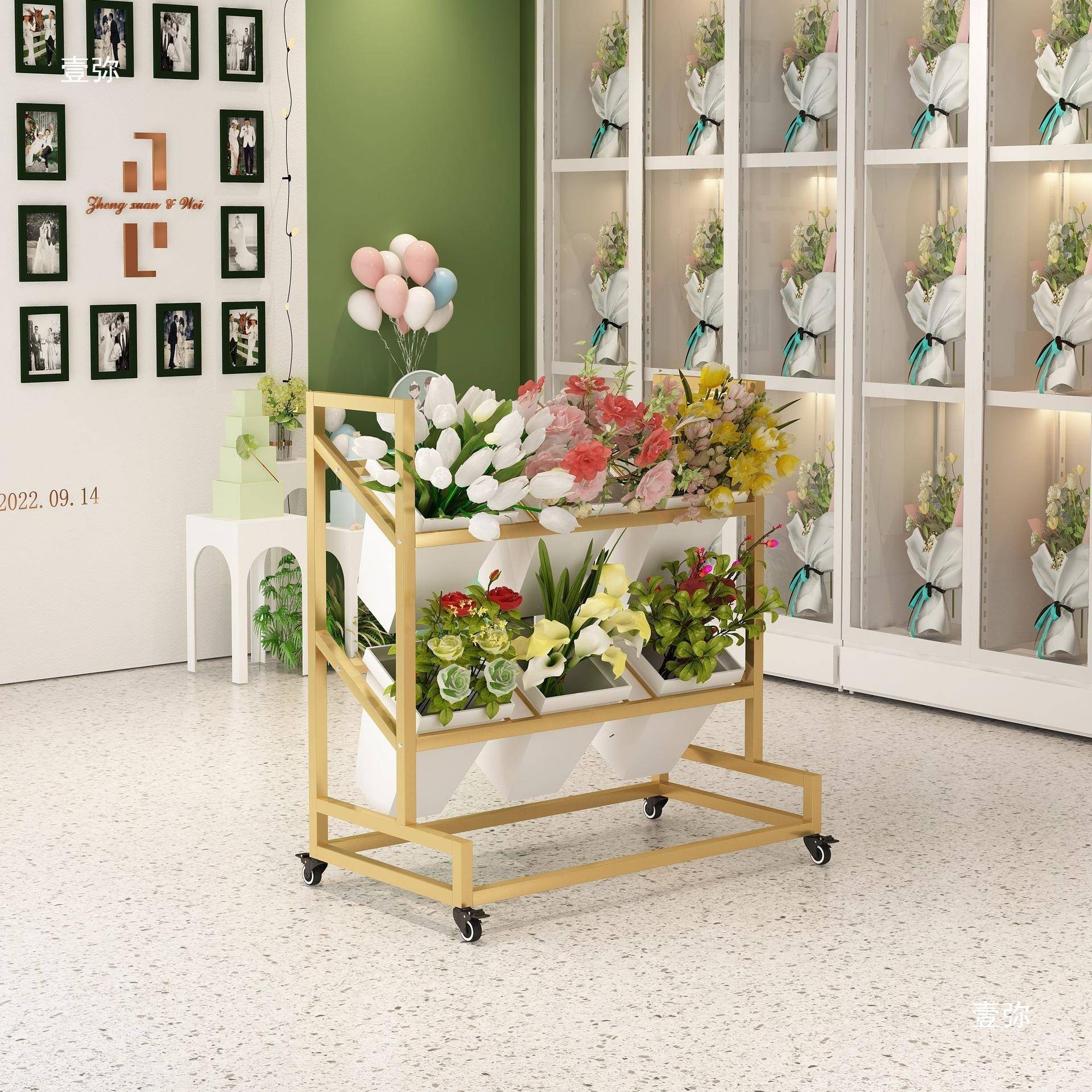 鲜花架摆摊花店铁艺醒花冷柜架子花桶展示架鲜花收纳简易网红花架