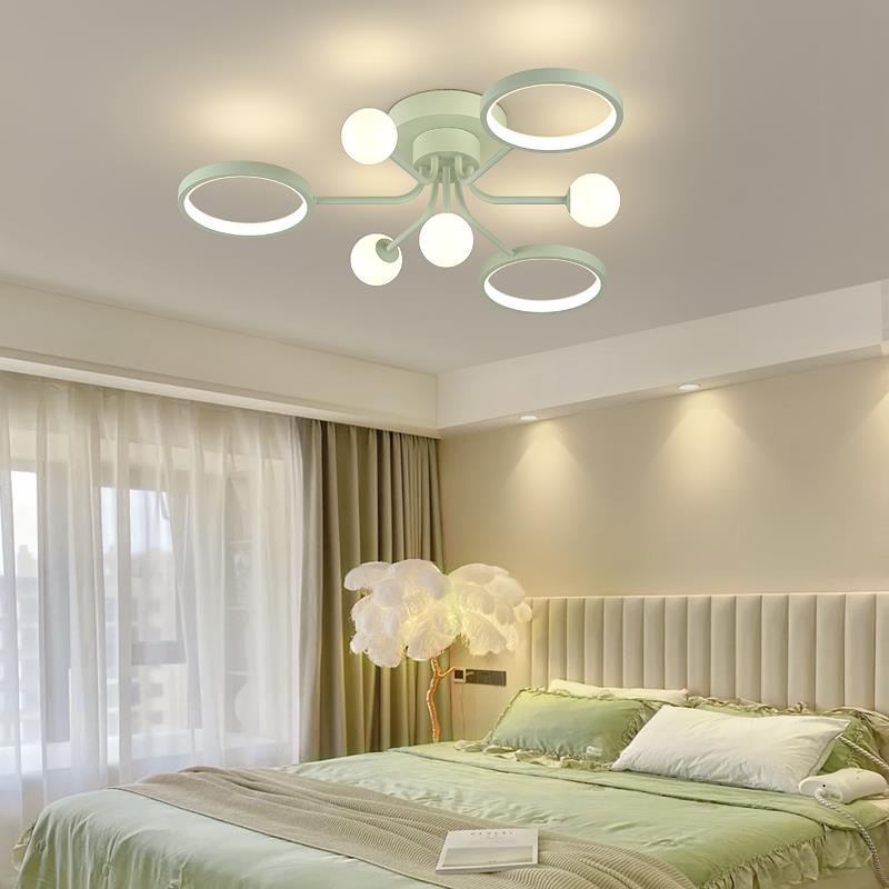 吊灯简约现代绿色小清新奶油风餐厅灯led智能语音遥控魔豆灯具新