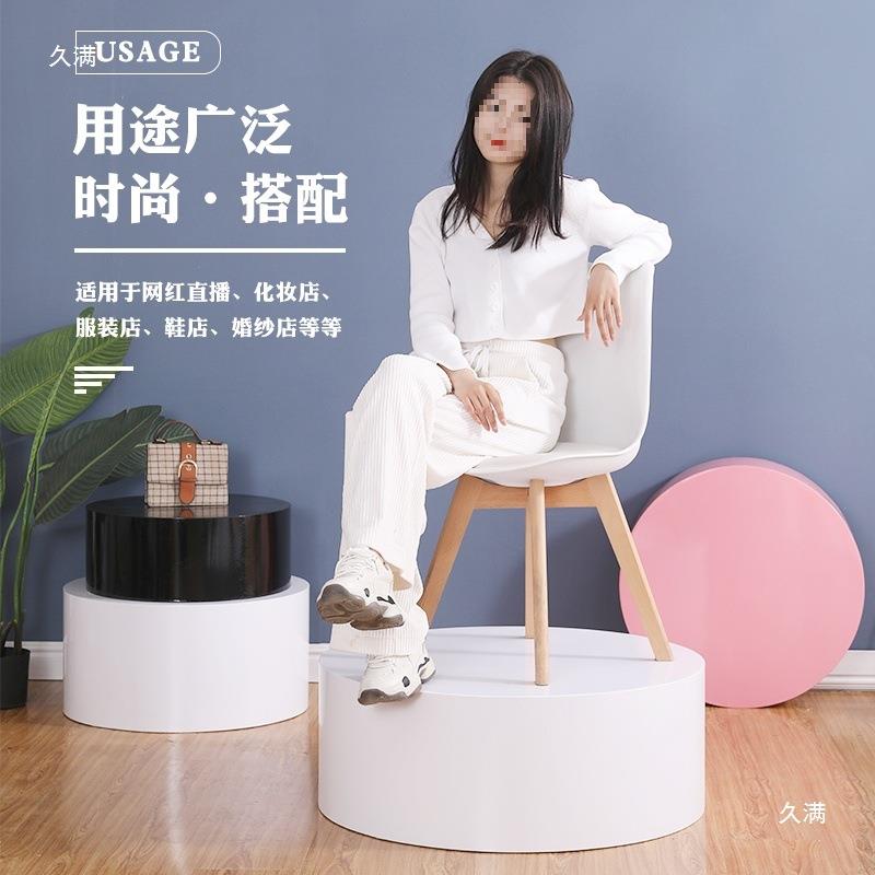 直播站台甜品台白色底座拍摄网红模特地台橱窗圆形柱体展示台