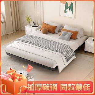 日式简约无床头悬浮床架子排骨架家用铁艺床加厚单人双人铁架子床