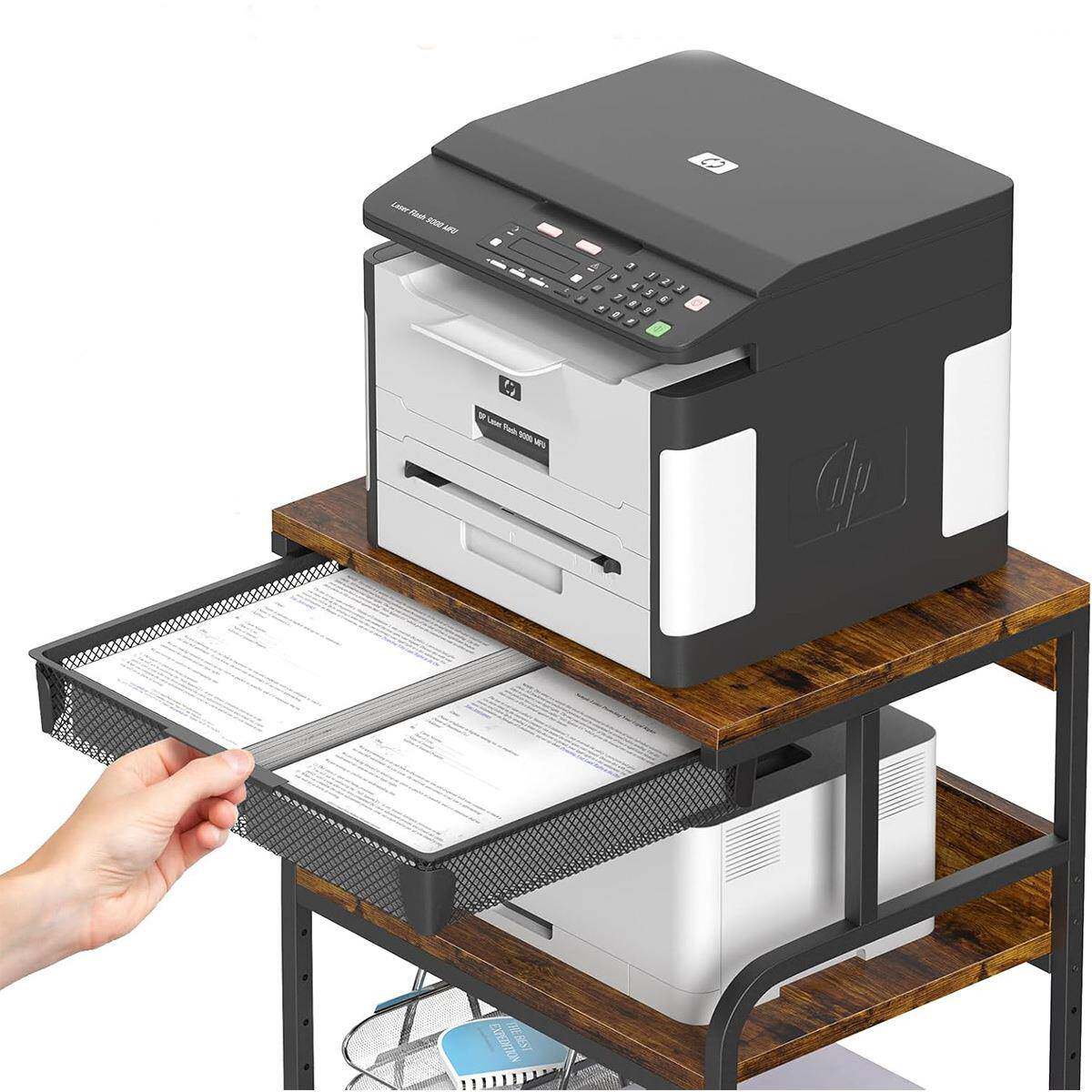 带抽屉储物篮收纳办公室打印机置物架可移动小推车打印机支架