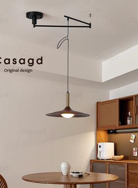 复古吊灯可移位餐厅灯实木中古原木风民宿飞碟吧台摇臂餐桌灯casa