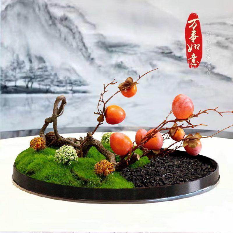 酒店餐桌中间摆花圆桌转盘装饰景观装饰品圆形摆件中式创意假花