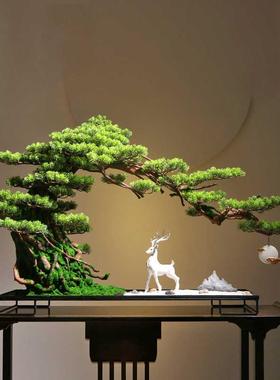 新中式仿真迎客松树客厅玄关入户盆景酒店软装饰办公室微景观摆件
