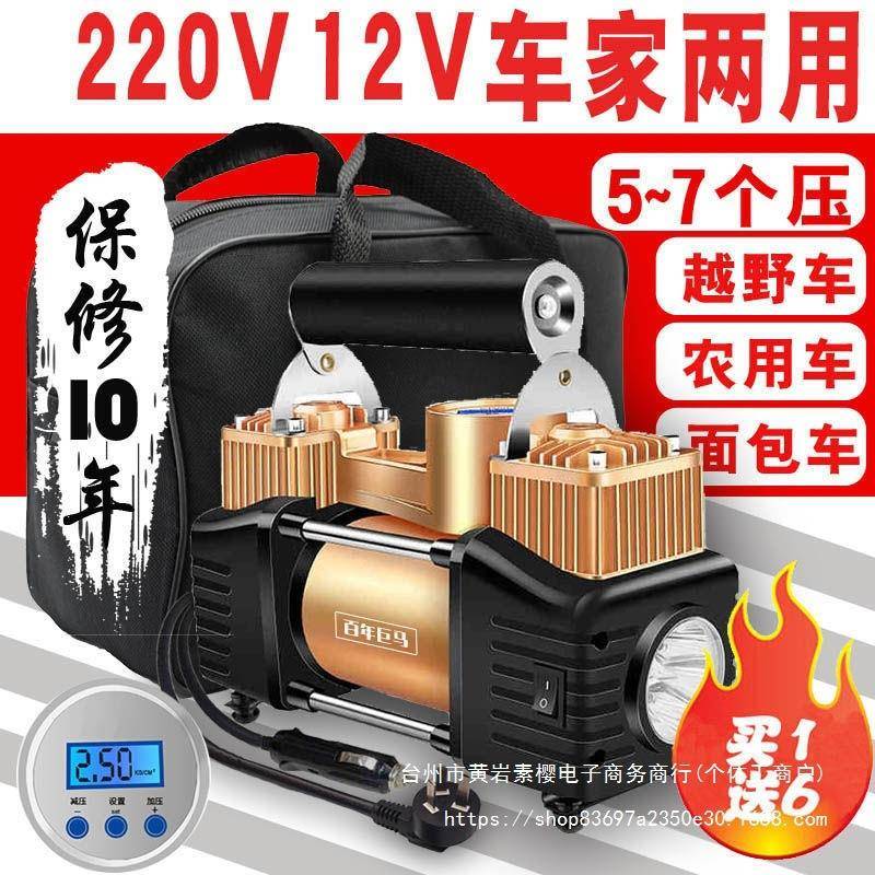 车家两用充气泵12v220v小车越野车冲气泵自动打气多功能加垒德株