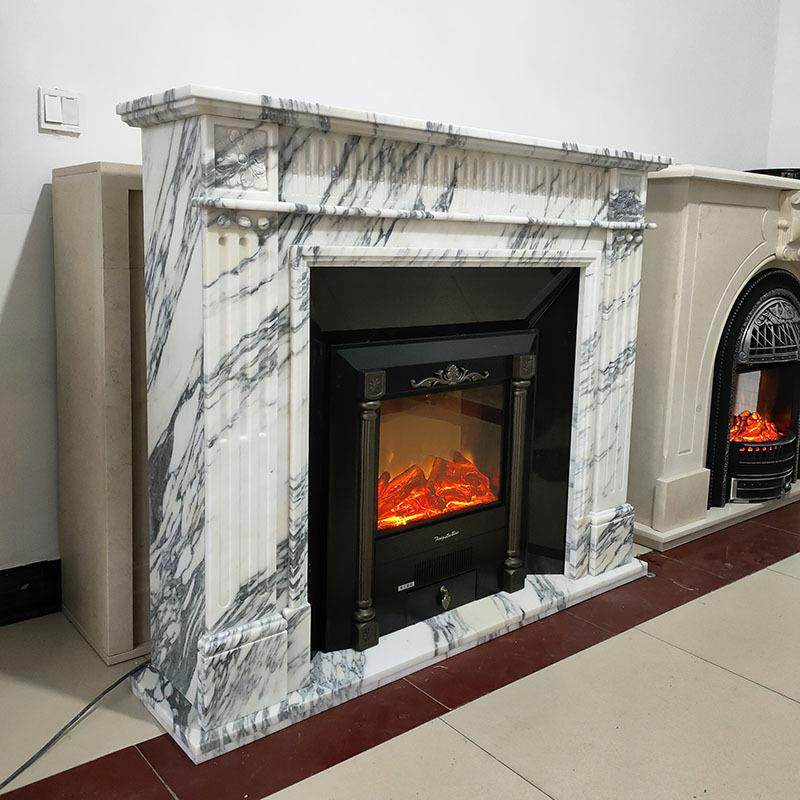 大理石壁炉石雕欧式大花白石材简约法式雕花壁炉架装饰柜摆件现货