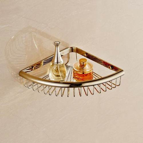 全铜酒店卫生间浴室三角篮置物架墙角架单层厕所转角架家用收纳架