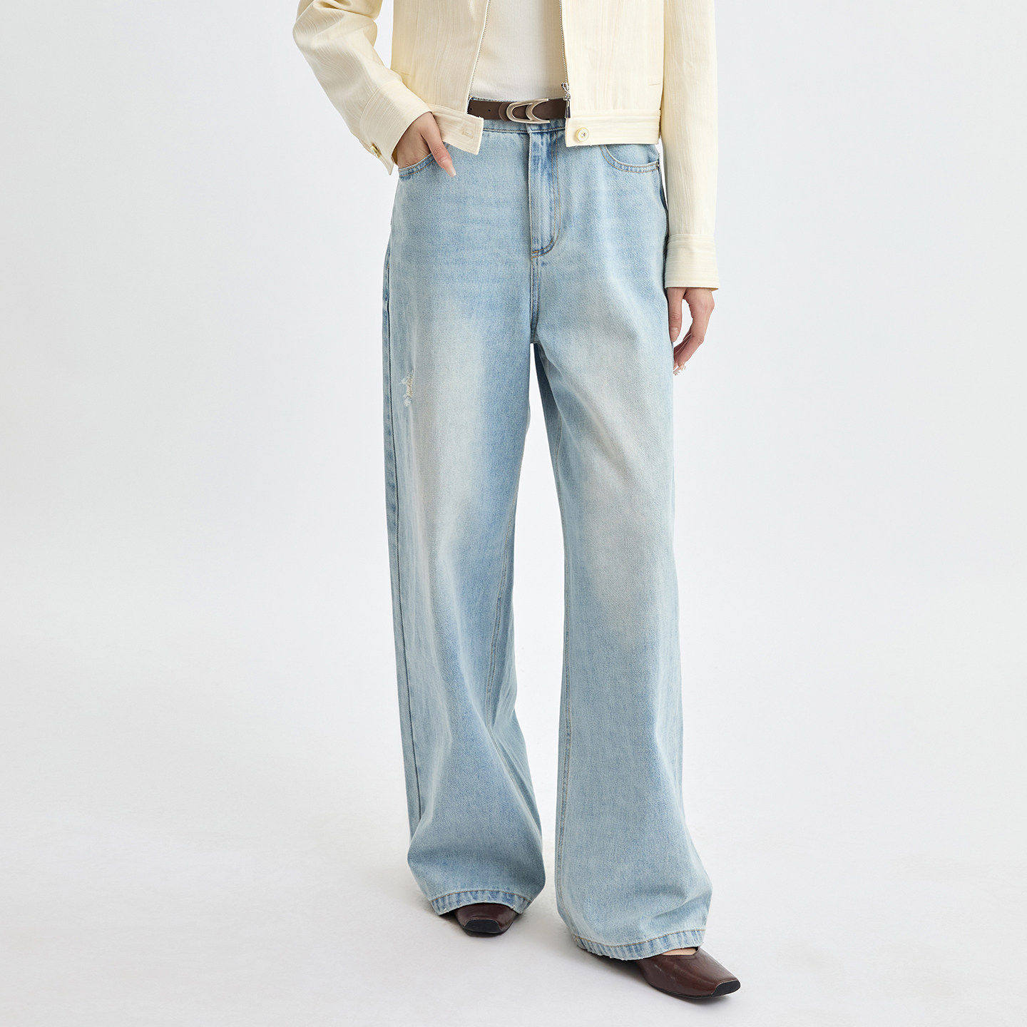 法柚2026春夏季女士阔腿牛仔裤休闲垂感显瘦直筒长裤水洗浅色女