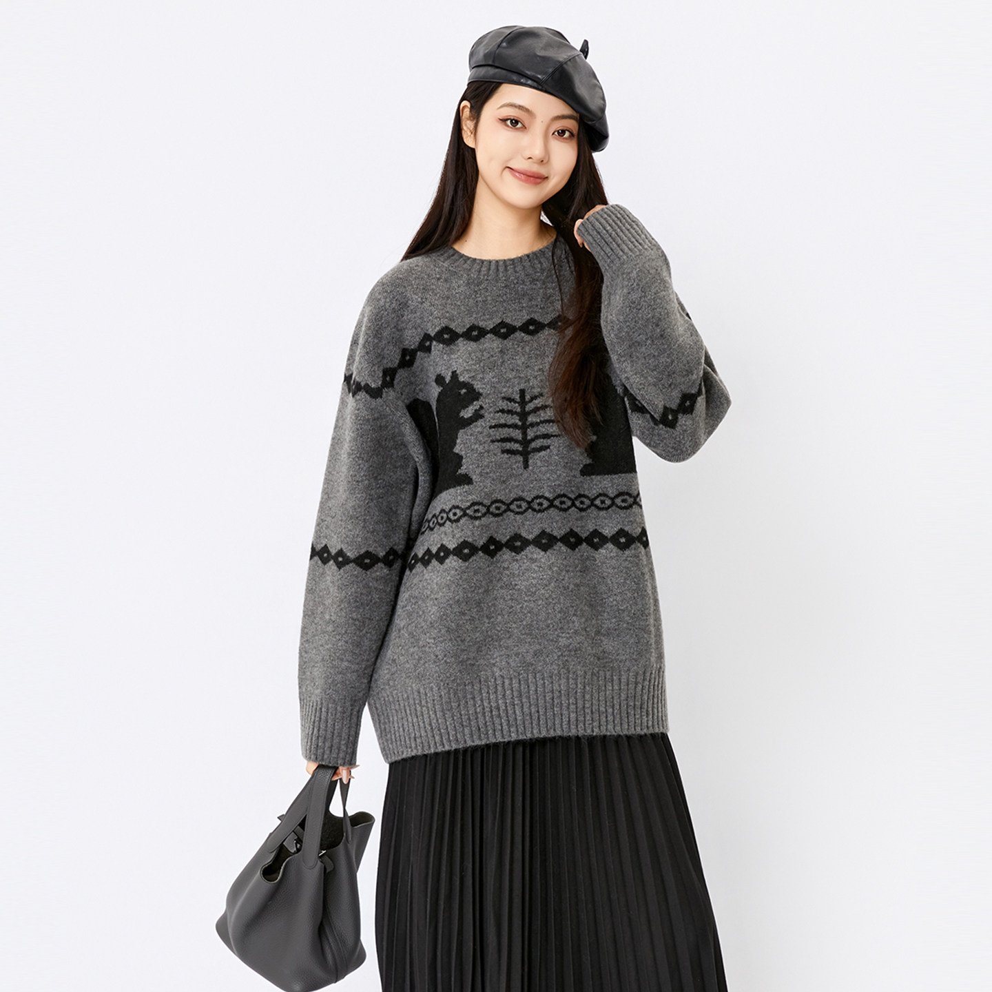 法柚百搭毛衣2025秋冬新品宽松慵懒风套头卡通设计感休闲针织衫,女装/女士精品,毛衣,淘宝优惠券,粉丝福利购,淘宝优惠卷