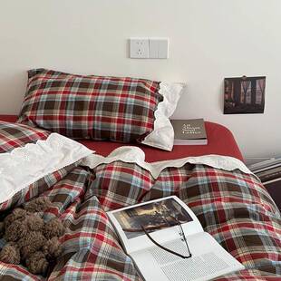 博2024SZ主风格子单柔软复套古风纯棉全色织水洗棉四件套纯棉被棉