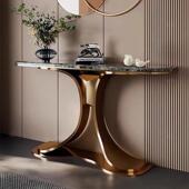 轻奢入户岩板玄桌关家用设计师现约代简玄关9797条案钢走廊不锈玄