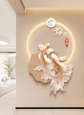 Θ奶油风入户玄关装饰画锦鲤荷花廊走过挂画感dlFh($px}d道e灯发