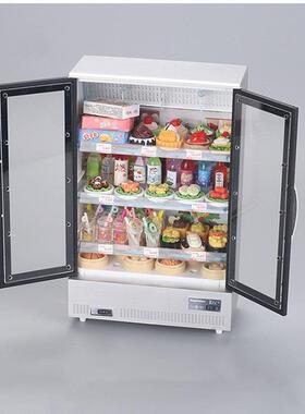 Dollhuse娃o449娃屋双门冰冰柜箱厨房超市微缩食玩场景迷你家具模