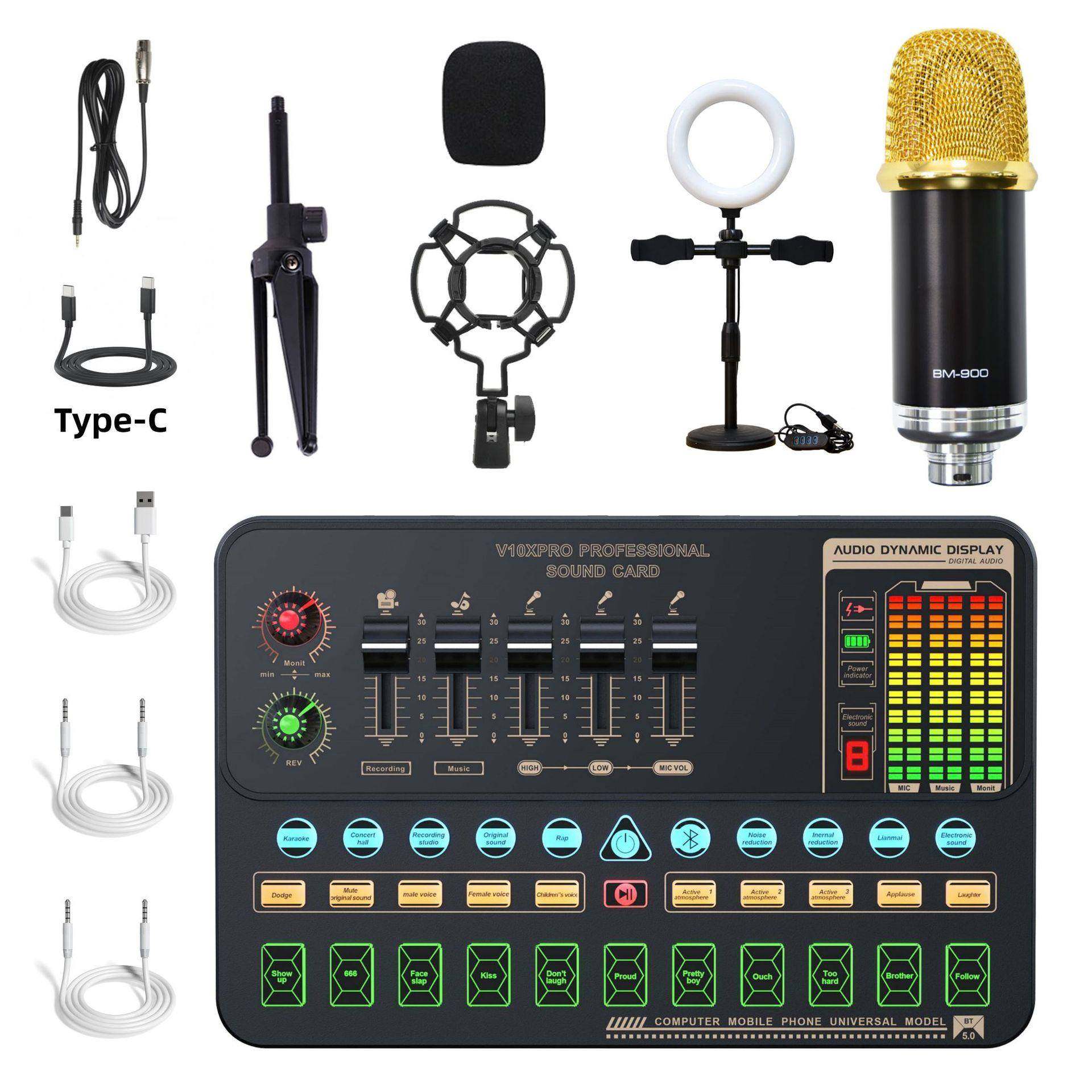 英文V10XPRO声卡直播唱歌专设卡用全套装播声麦直克风话V10声卡筒