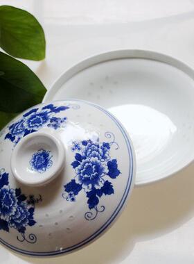 秋冬餐具陶瓷套装中式青花下玲珑圆形合器釉LI-001彩带盖一碗和四