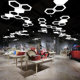 led六边形蜂巢造灯身房网咖办公室吊732灯健菱形型六角形工业风灯