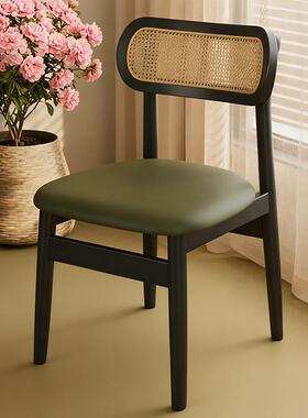 木餐实桌椅家RFY用靠背椅轻餐奢复古感餐椅厅吃饭木子凳中式藤编