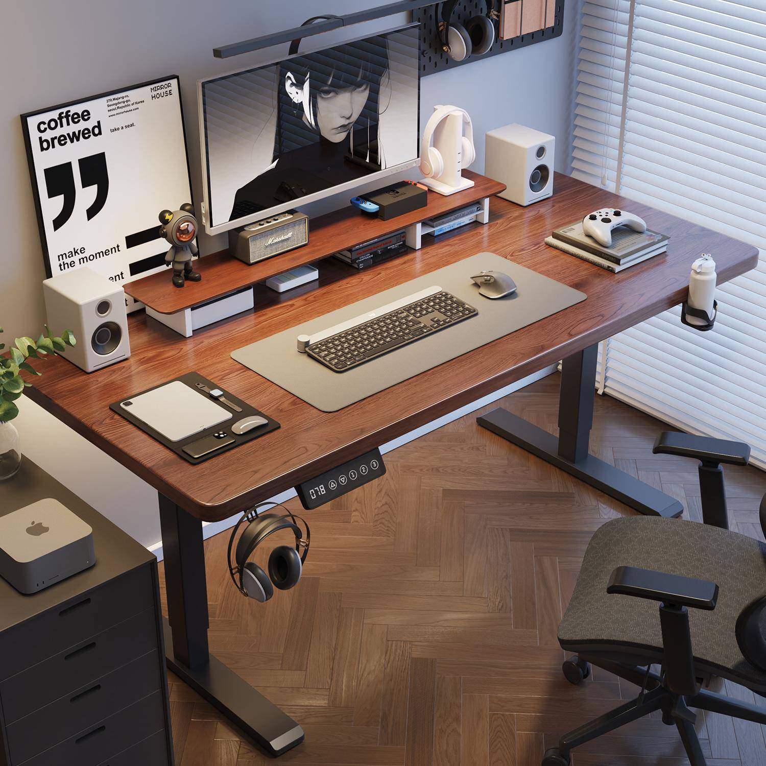 电动升降桌动公电脑桌学习作桌书桌家用办桌电竞桌子253可自升降