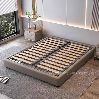 乐从工厂意式极简床卧室ZSZ网奢红轻无头榻榻米网双红床猫爪皮人