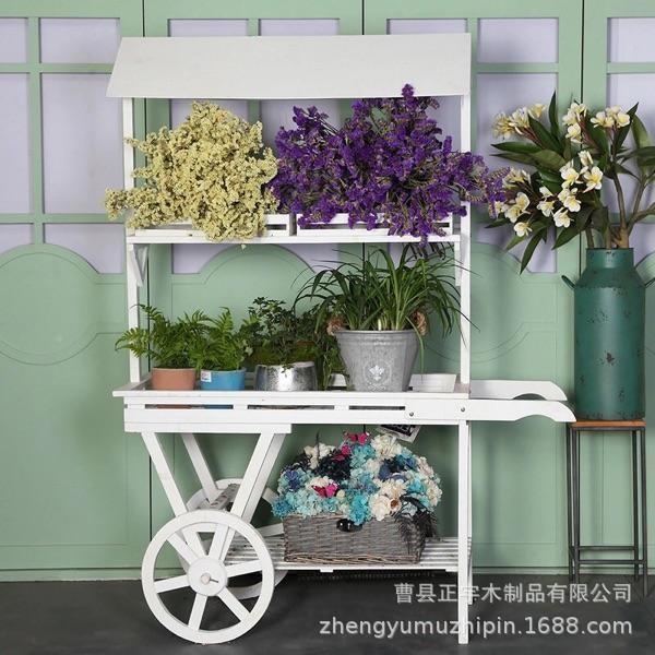 摆地售花车推车物花房橱窗置物架展示置物架花架做旧鲜花摊手摆件