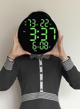 10寸简约LED66630挂钟厅多温功能钟电子时钟静音湿度闹钟有客农历