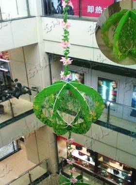 谷瑞景工艺商场酒店场布置绿色树叶彩景球吊RYB顶装饰春季场装饰
