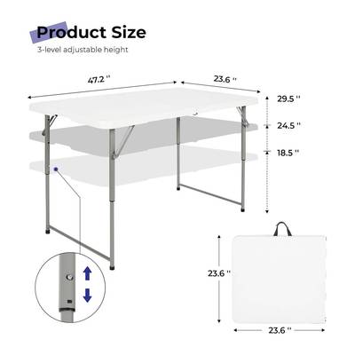 4英HC-B8840尺塑便料野折叠露营桌室3个可调高度携式内外派对餐餐