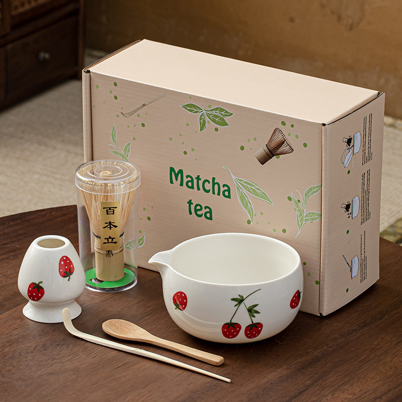 手绘点茶器套装日式陶瓷抹茶碗搅拌器百本立茶筅茶刷打蛋工具跨境