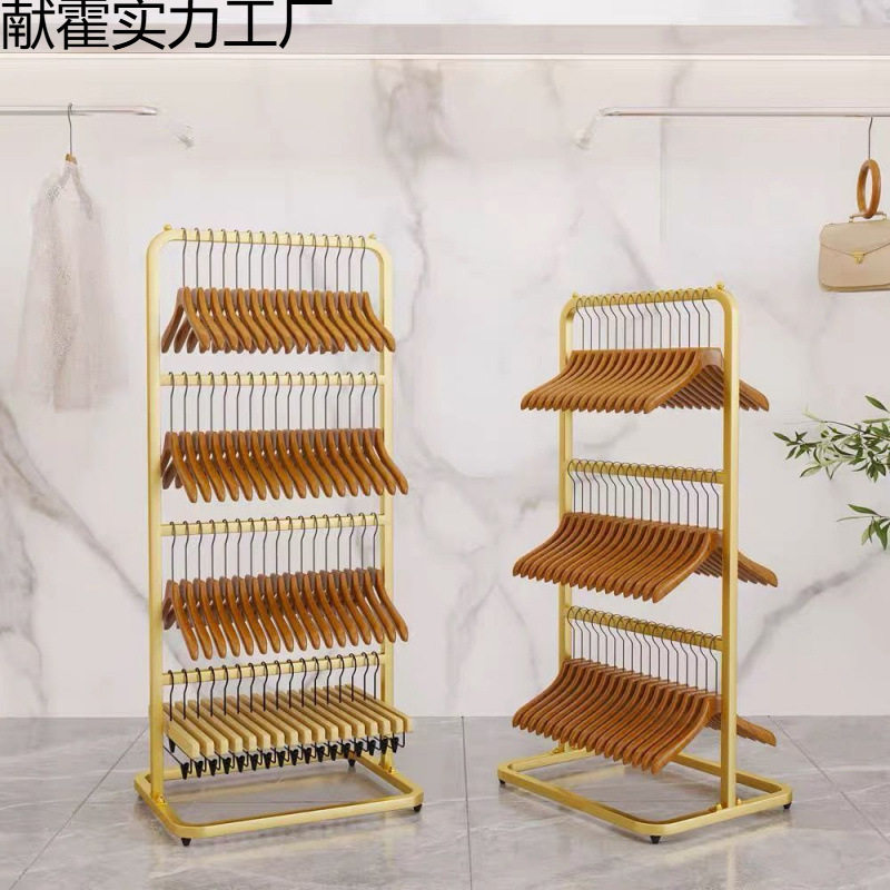 服装店落地可移动多层衣架收纳架