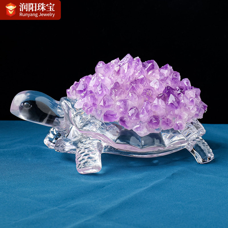 天然紫水晶玻璃乌龟夜灯摆件