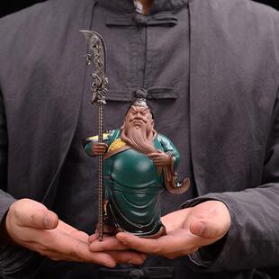 关公摆件武KWU财神关羽关云长义薄天云家工居饰品办公室装饰陶瓷