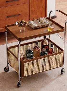 推可移动实木边几收纳37508物中古小物车客厅沙发储置架藤编简约