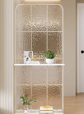 网红奶油可移动不锈渐变风玻璃屏风入户客厅室免打82748孔钢隔卧