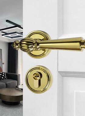 锌金法式金门锁室内木门体锁合卧室73750房门锁分磁吸色门把手轻