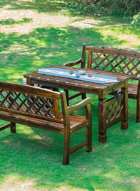 9U户外实木桌化防椅三件套阳台桌椅酒吧闲庭院碳腐木复古REQ车轮
