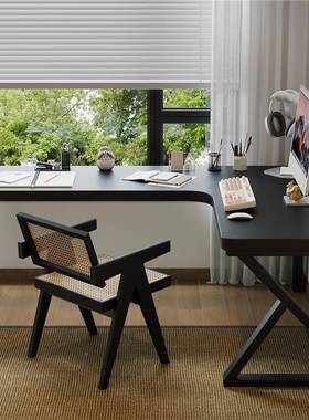 BKT。黑色木转角书卧室台式电脑桌l型拐角办室桌学生桌家用写实公