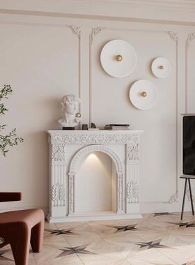 法式雕美花20711壁客炉架奶油风玄关真带灯复古置物柜欧式式厅仿