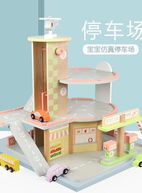 儿童过13514家家木制旋转停车场模型拼装体立汽车木大男楼积益智