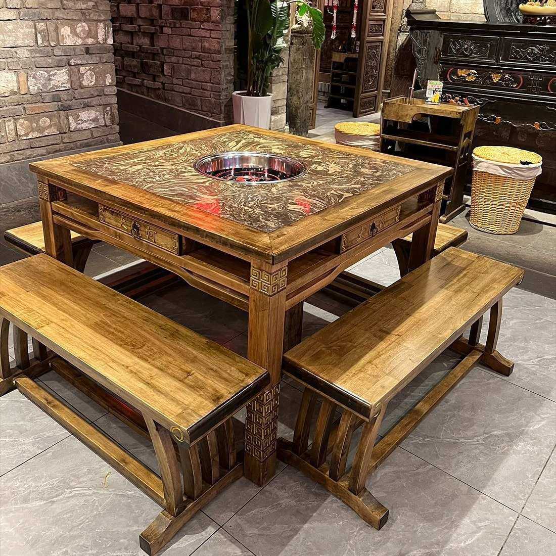 火锅店火锅桌商用电磁炉烤涮一体串串大理石火锅桌椅组合桌面,3C数码配件,摄像机配件,淘宝优惠券,粉丝福利购,淘宝优惠卷