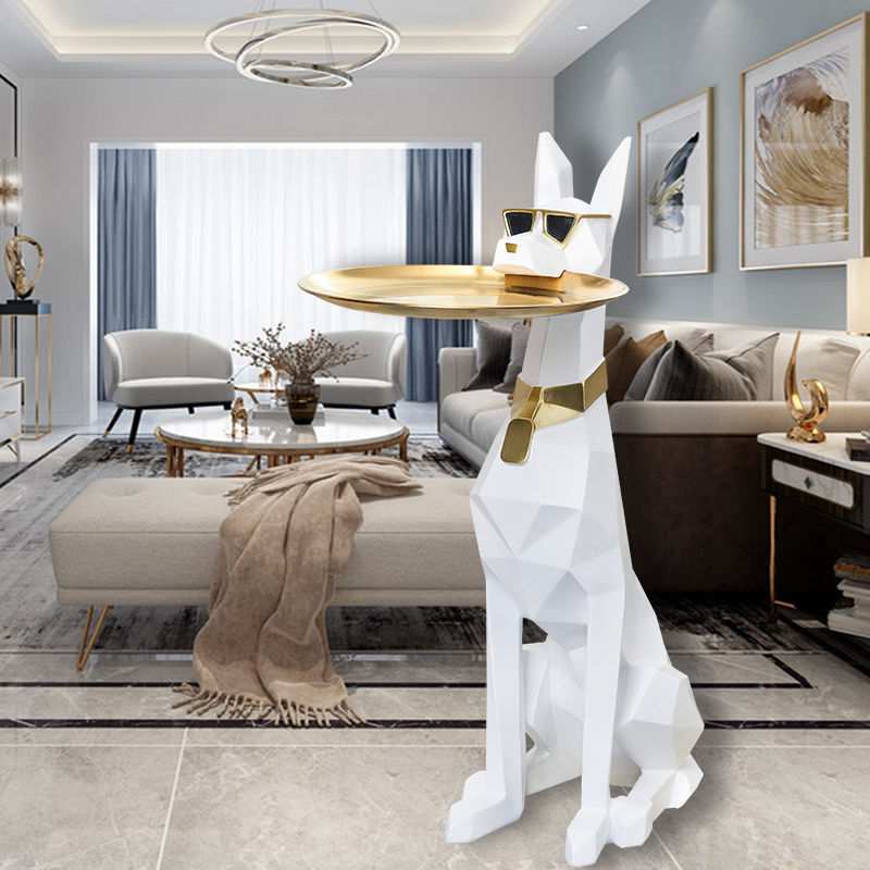 大狗落地摆件客厅高档大型轻奢家庭饰品托盘电视柜边装饰乔迁礼物